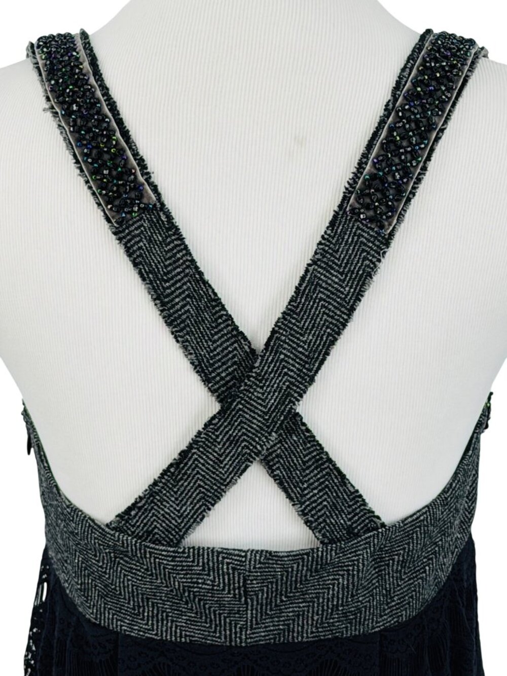 VTG NWT Free People Herringbone Lace Beaded Mini Dress | Indie Sleaze Boho Twee - Picture 9 of 16